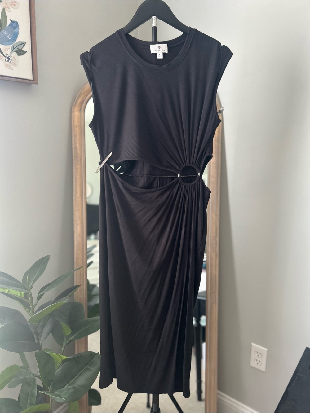 Black Sleeveless Midi Dress with Side Ring Cutout